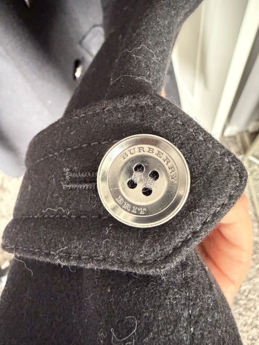 Burberry Black Wool Blend Coat with Signature Label - Picture 2 of 7
